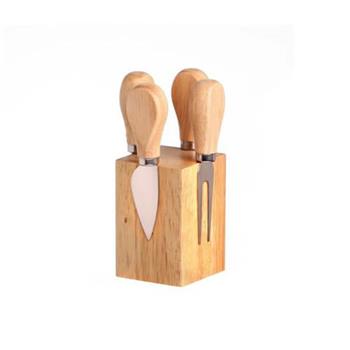קוביית עץ משולבת 4 סכינים לחיתוך גבינות